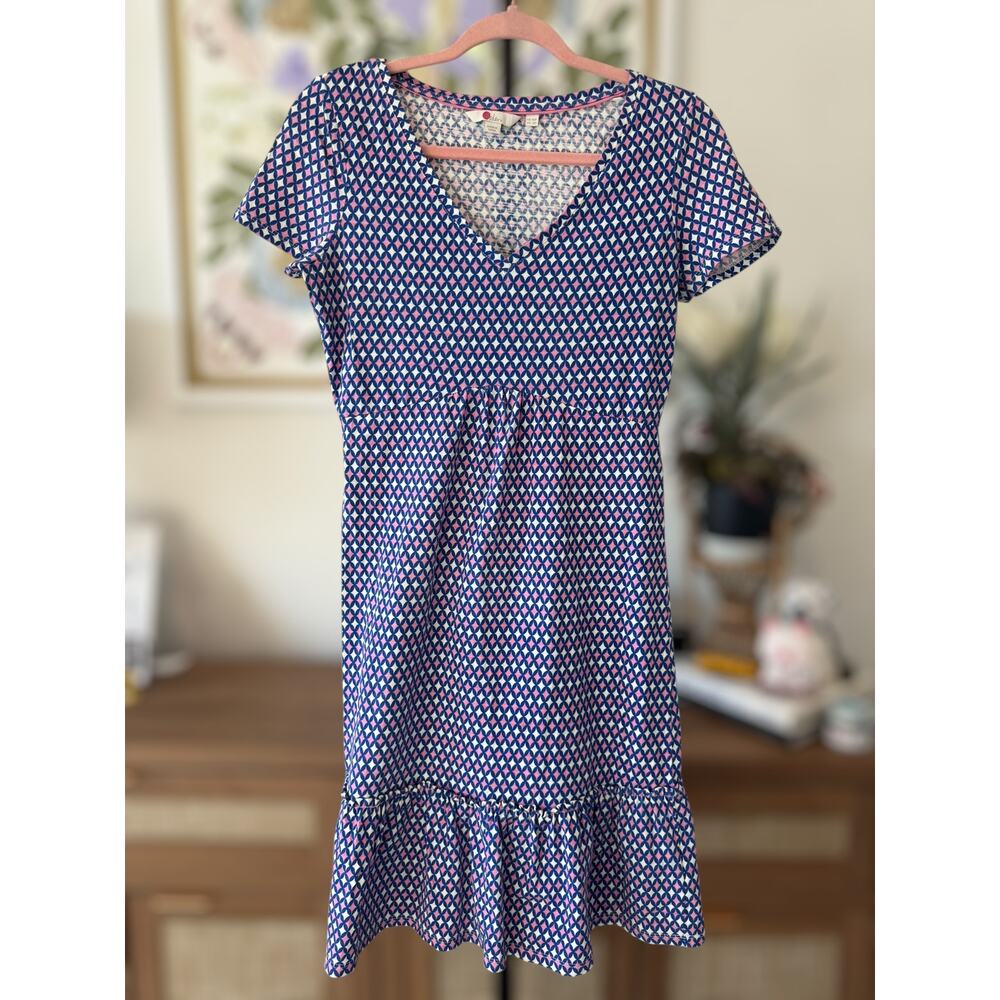 Boden Blue & Pink V-Neck Fit & Flare Dress - Picture 2 of 10